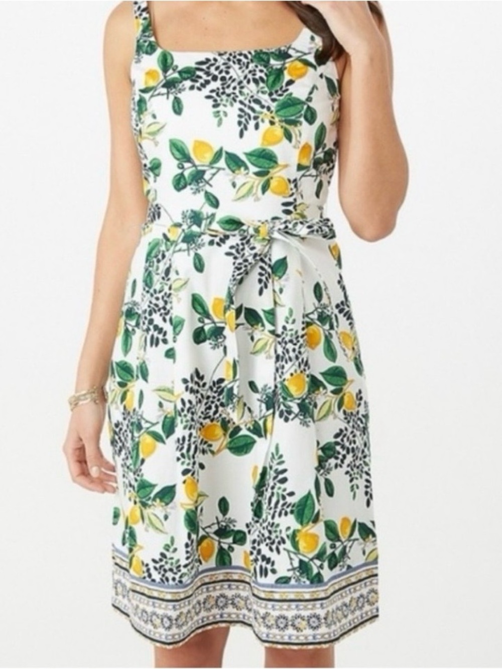 Roz & Ali Lemon Citrus Print Sleeveless Fit & Flare brunch garden party Dress  8